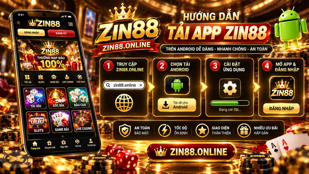 Các bước minh họa tải app Zin88 trên Android