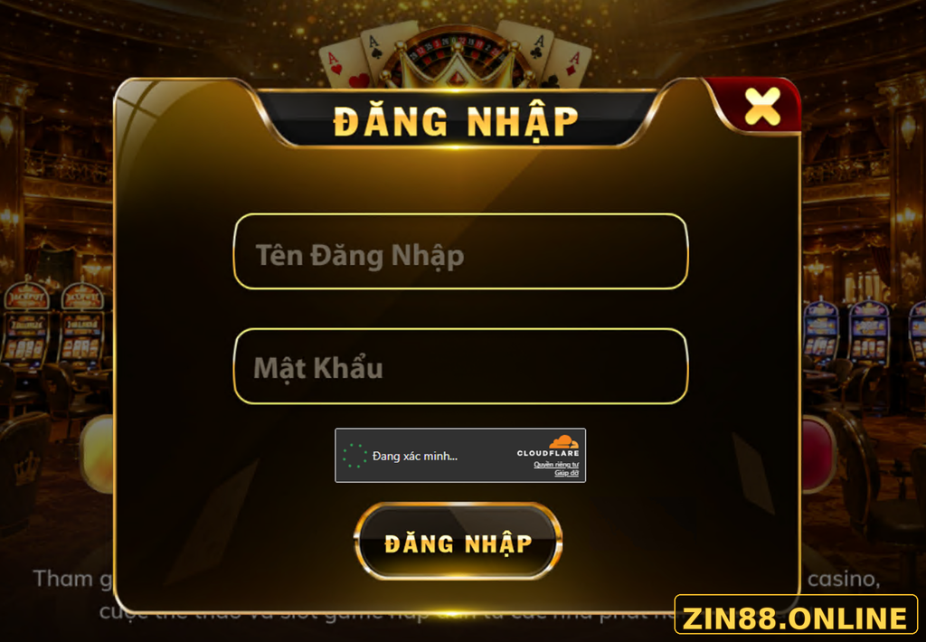 Giao diện đăng nhập Zin88 với nhận diện zin88.online